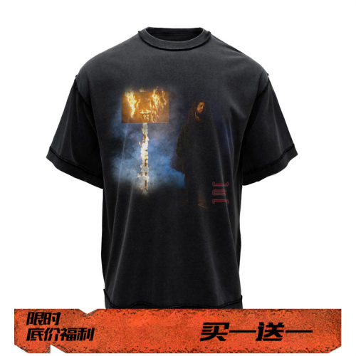 EVIL GAZER复古水洗黑色vintage美式高街康丽印花短袖T恤J.COLE