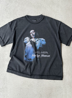 EVIL GAZER 复古洗水做旧newvintage曼森康丽印花黑色宽松短袖T恤