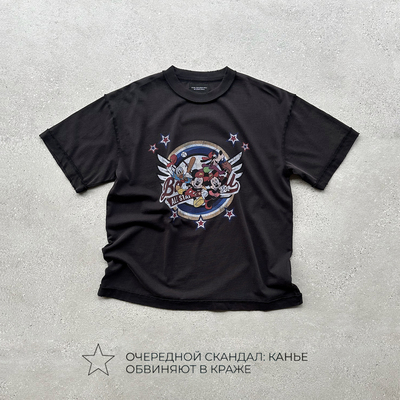 EVIL GAZER复古做旧newvintage米奇康丽印花铁锈黑宽松短袖T恤tee