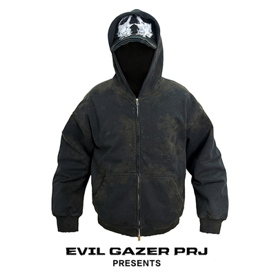 EVIL GAZER洗水暗黑先锋拉链开衫卫衣dirtyfit破坏脏染刷漆帽衫