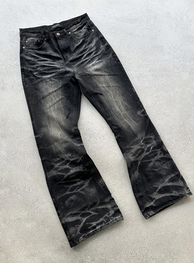 EVIL GAZER 立体猫须黑色水波纹“鬼洗”dirtyfit微喇叭牛仔长裤