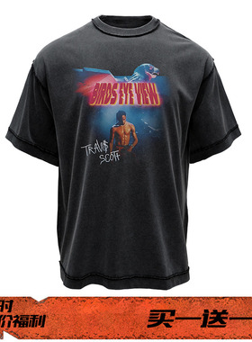 EVIL GAZER 复古水洗做旧newvintage印花宽松短袖T恤travis scott