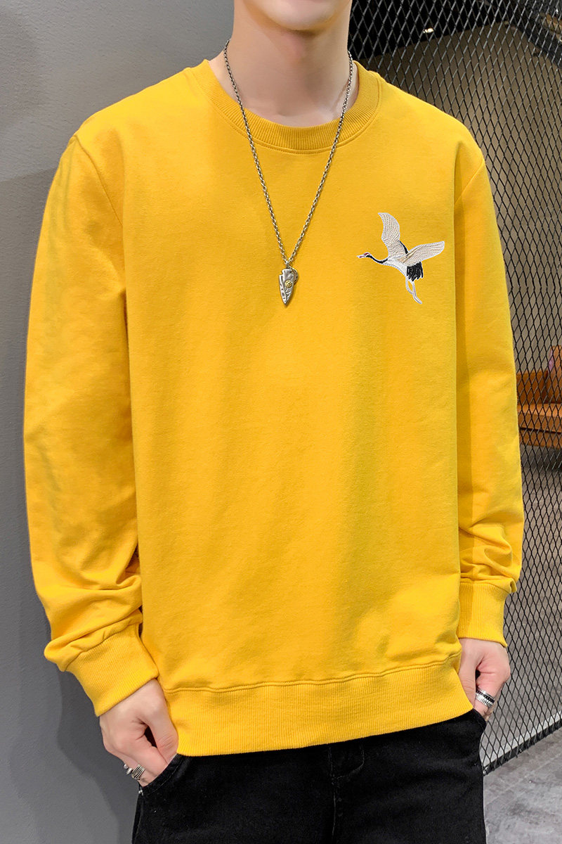春季长袖棉卫衣男纯4XL色国风刺绣飞鹤港风情侣大码宽松黄9677P30,男装卫衣,星座1207