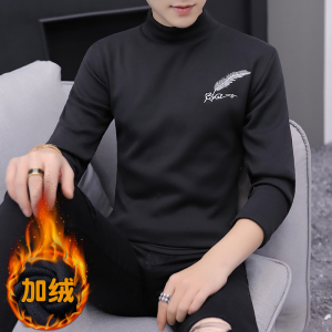 冬季半高领刺绣卫衣男内衣休闲加绒加厚保暖打底羽毛套头黑316P20,男装卫衣,星座1207