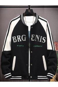 高质量直播颗粒绒拼接日系棒球服男夹克外套风衣棉服黑色9823P75图片