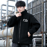 冬季棉衣拼接立领潮牌加绒加厚外套英文颗粒绒拉链模特白9125P100，男装棉衣，星座1207