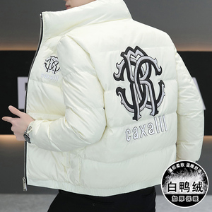 冬季简欧羽绒服暗花刺绣亮面90%白鸭商务立领厚外套Y9181P280图片