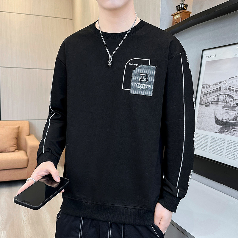长袖卫衣男t恤男大码圆领套头刺绣宽松休闲店主风落肩款灰9756P40,男装卫衣,星座1207