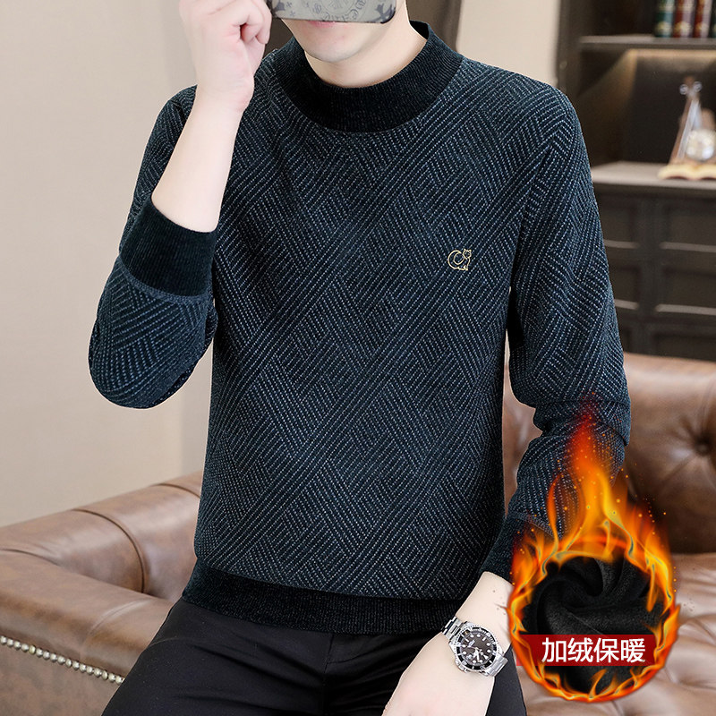 冬季长袖男简欧版大码卫衣套头加绒加厚老花圆领灰色9233加绒P55,男装卫衣,星座1207