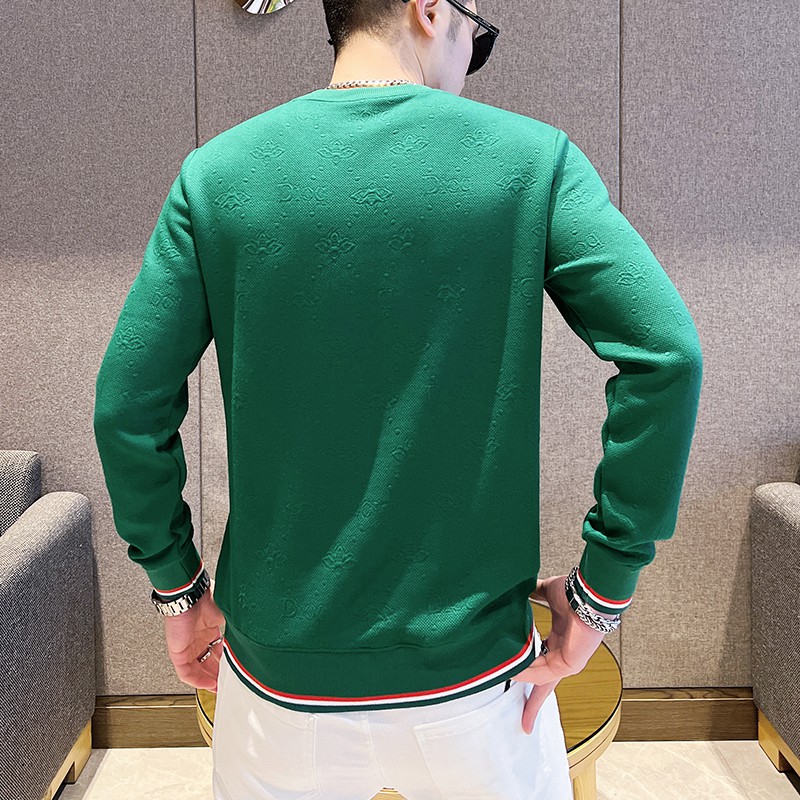 长袖男欧版大码卫衣精品商务烫钻直播套头休闲圆领商务绿9751P45,男装卫衣,星座1207