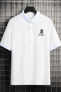 夏季短袖棉POLO衫男衬衫领扣子翻领T恤英文商务刺绣韩版白8542P26图片