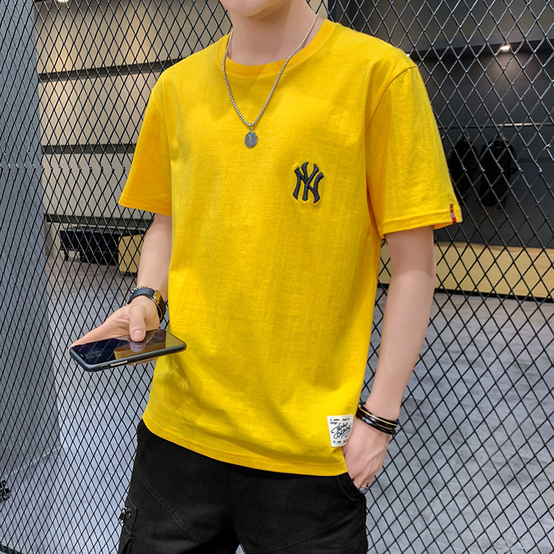 棉短袖情侣NY圆领五分袖4XL刺绣落肩t恤男大码宽松白9551,男装T恤,星座1207