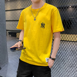 棉短袖情侣NY圆领五分袖4XL刺绣落肩t恤男大码宽松白9551，男装T恤，星座1207