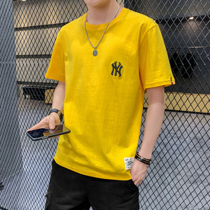 棉短袖情侣NY圆领五分袖4XL刺绣落肩t恤男大码宽松白9551图片