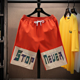 夏季休闲短裤港风大运动裤百搭下拼五分裤潮宽松沙滩裤绿，男装休闲裤，星座1207