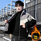 冬季棉衣男高质量加绒夹克外套颗粒绒拉链立领保暖灰色M9106P105，男装棉衣，星座1207