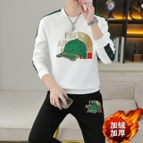 冬季时尚加厚套装简欧圆领休闲男士卫衣长袖长裤白色9349加绒P130，男装休闲套装，星座1207