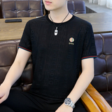 短袖大码商务冰丝清凉休闲五分袖卫衣套头日系圆领模特白8555P32，男装T恤，星座1207