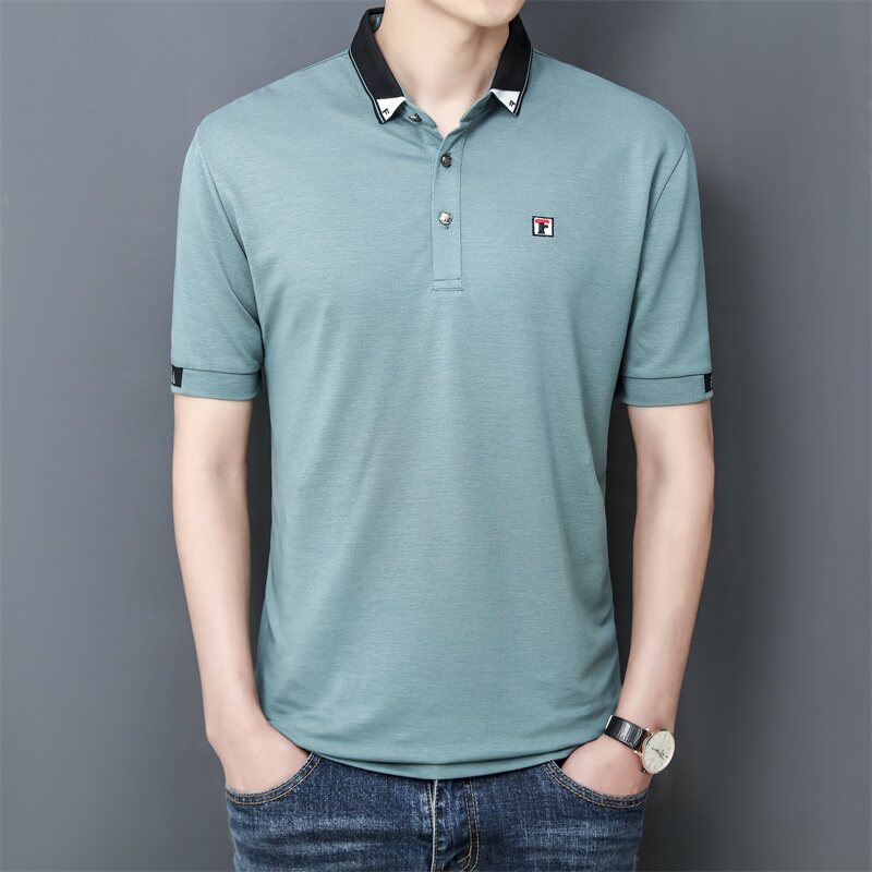 夏季棉短袖Polo衫领三角t恤男修身百搭时尚精神商务绅士灰9577P40,男装Polo衫,星座1207