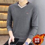 冬季加厚保暖防寒套头长袖男卫衣男商务V领打底衫粉9659加绒，男装卫衣，星座1207