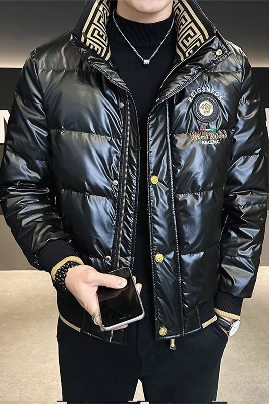 冬季简欧洲站羽绒服刺绣亮面90%白鸭商务立领厚外套杏色Y9183P280,男装羽绒服,星座1207