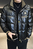冬季简欧洲站羽绒服刺绣亮面90%白鸭商务立领厚外套杏色Y9183P280，男装羽绒服，星座1207