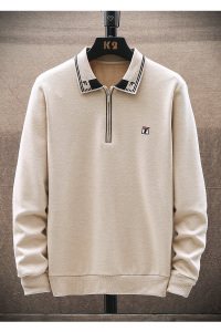 长袖商务polo衫男棉拉链通勤挂拍卫衣男翻领衬衫领卡其色9662P35图片