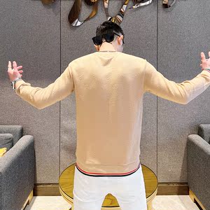 长袖男欧版大码卫衣精品商务烫钻直播套头休闲圆领商务白9751P45图片