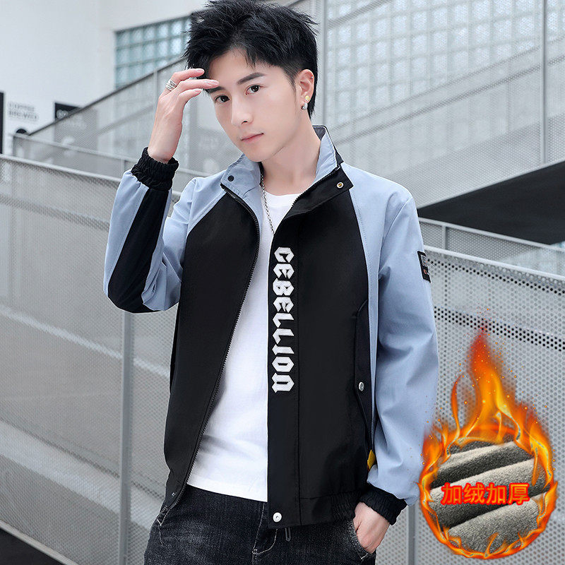 冬季新款棉服男模特加厚夹克风衣保暖外套工装棉衣黑9809加绒图片