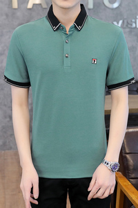 夏季棉短袖Polo衫F字立领t恤男修身通勤精神商务绅士绿9578P40图片