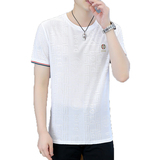 短袖大码商务冰丝清凉休闲五分袖卫衣套头日系圆领模特白8555P32，男装T恤，星座1207