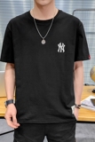 夏季短袖棉情侣NY圆领五分袖刺绣落肩t恤男大码微胖黑9551，男装T恤，星座1207