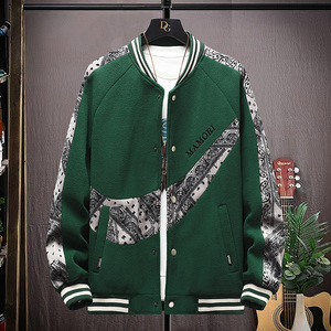 高质量直播颗粒绒拼接日系棒球服男夹克外套风衣棉服绿色9821P75