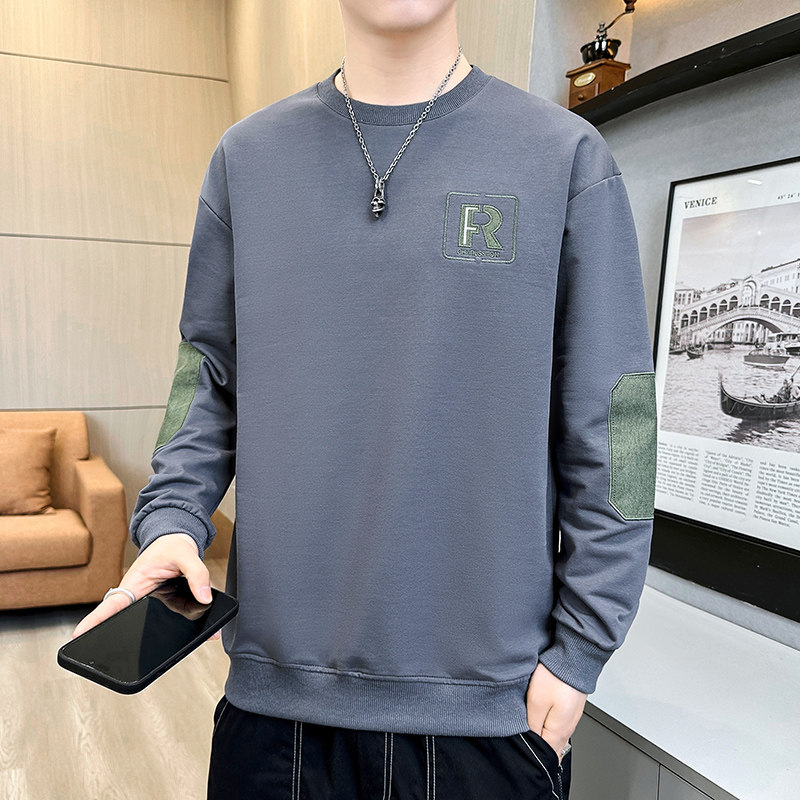 长袖卫衣男t恤男大码圆领套头刺绣宽松休闲精工艺模特白色9755P40,男装卫衣,星座1207