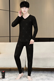 冬季保暖内衣套装男款AB面德绒提花V领双面绒时尚舒适黑色9356P50，保暖内衣，星座1207