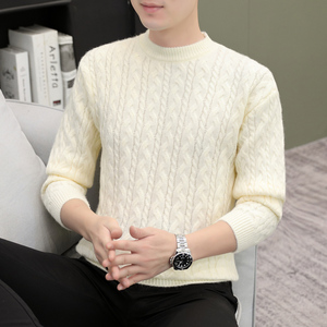 冬季保暖编制针织衫加厚毛衣圆领宽松打底毛衫波纹大码白M9051P45图片
