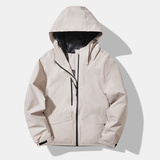 保暖夹克外套白底内胆羽绒棉带帽一体绒加厚三防冲锋衣黑9856P80，男装夹克，星座1207