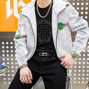 秋冬夹克男户外套男抖音直播欧美版模特连帽大码印花拉链卡887P65图片
