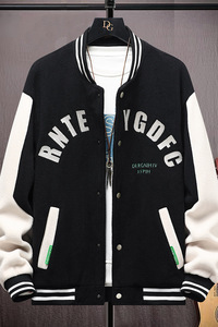 高质量直播颗粒绒拼接日系棒球服男夹克外套风衣棉服黑色9825P75图片