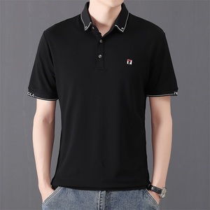 夏季棉短袖Polo衫F字立领t恤男修身通勤精神商务绅士黑9578P40