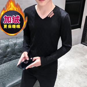 冬季加绒加厚长袖男保暖卫衣男外贸大码网格纱打底衫黑K13加绒P30图片
