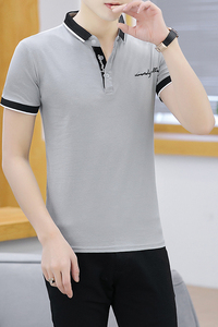 夏季短袖棉POLO衫男衬衫领扣子翻领T恤英文商务韩版休闲灰8533P26图片