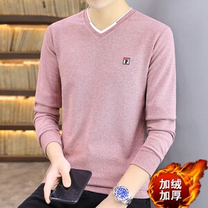 冬季加厚保暖防寒套头长袖男卫衣男商务V领打底衫卡其9653加绒图片