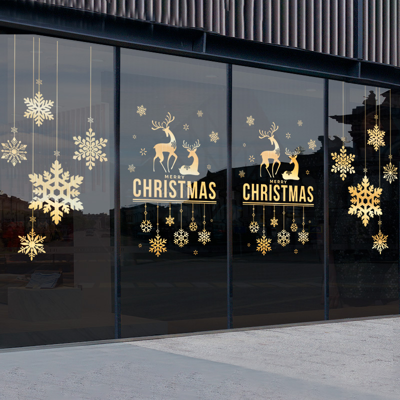 圣诞节鎏金玻璃门贴纸装饰