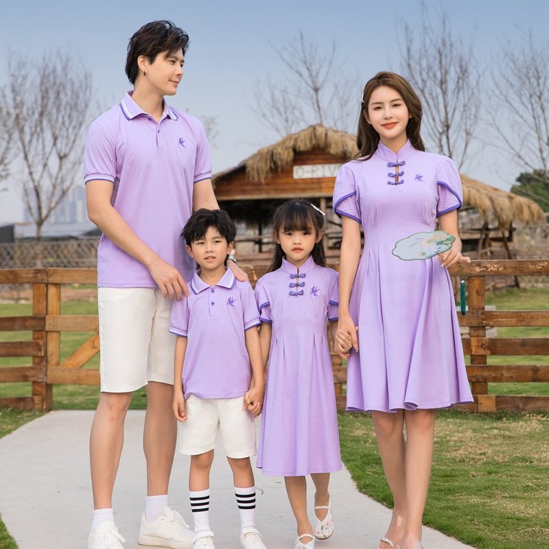 3인 가족을 위한 양복 친자복 2023년 엄마와 딸을 위한 새로운 여름 옷 복고풍 중국 스타일의 국가 트렌드 치파오 드레스