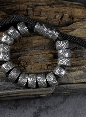 水波纹圆珠子散珠子手串手链手环串珠可调节天珠复古男女款白铜