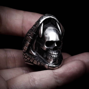 纯银蛇和骷髅戒指哥特式手工925纯银男士独特抛光配饰礼物银饰