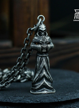 纯银十字架祈祷骷髅钥匙扣吊坠