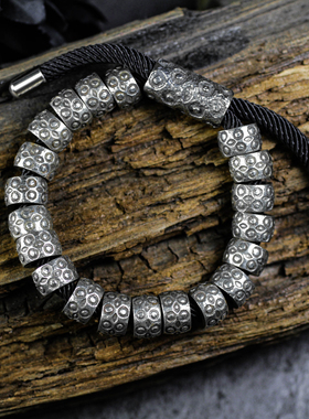 多宝手链礼物手环串珠袖口天珠复古男女款白铜圆珠子散珠子手串