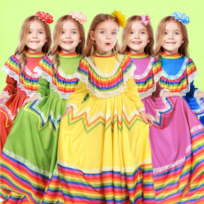 西班牙民族服装儿童墨西哥传统服饰连衣裙女童公主裙艺术节演出服
